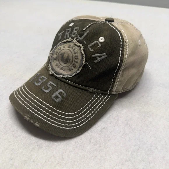 True Religion TRBJ CA 1956 Hat Vintage Y2K Distressed Contrast Stitch Strapback - Picture 2 of 11